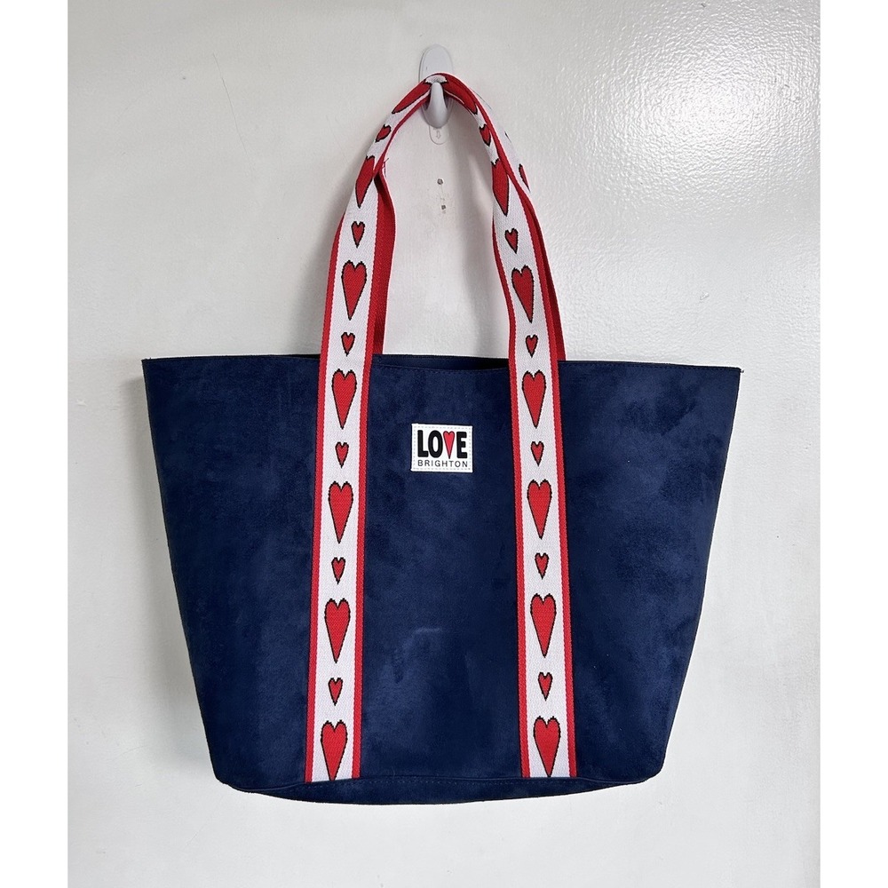Brighton Velveteen Love Tote Bag Navy Blue White Red Hearts Valentine